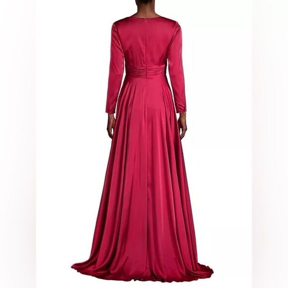 Ieena for Mac Duggal Red Long Sleeve Ruched Waist A-Line Gown Maxi Dress 10 NEW - Picture 12 of 13